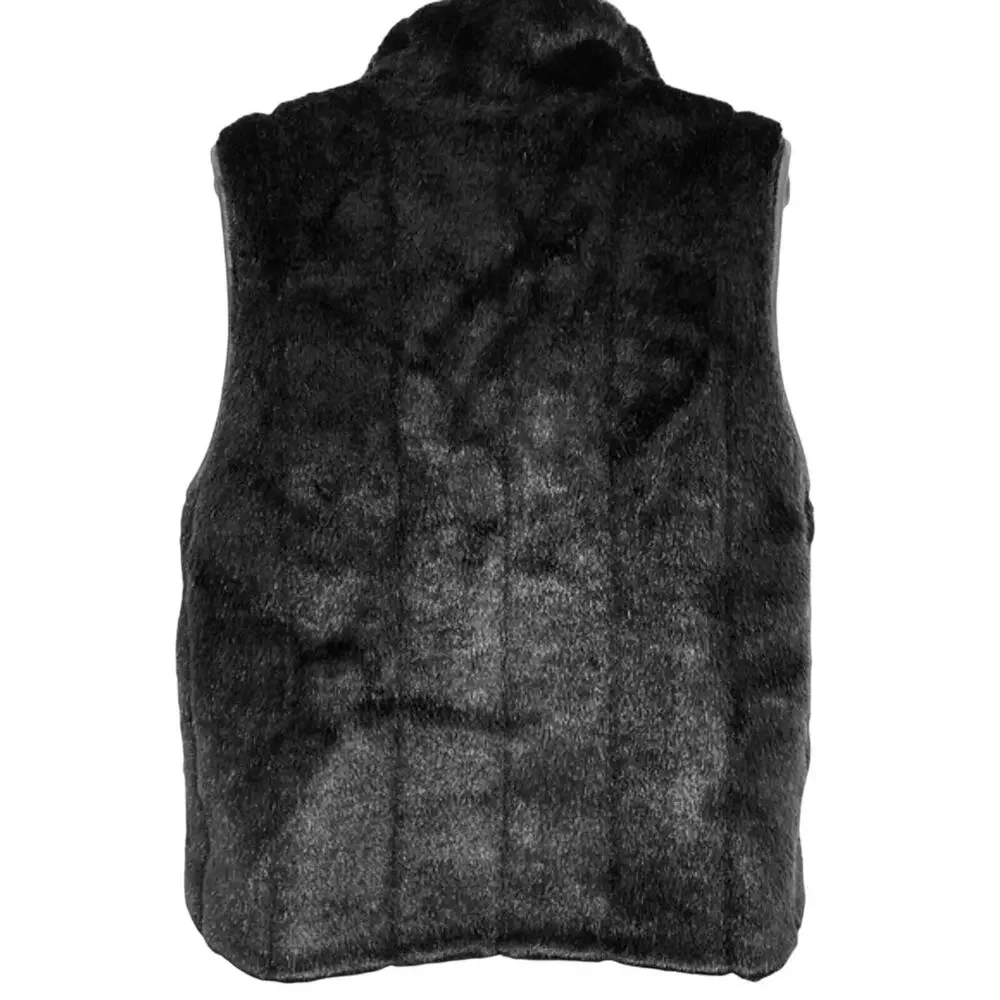 Giacca Gallery Womens Black Full Zip Faux Fur Reversible Vest Jacket Mob Wife M